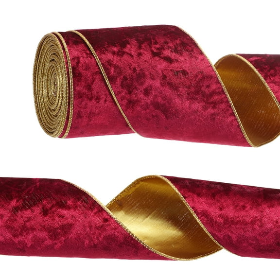 Uxcell Velvet Wired Ribbon, Gold Crushed Ribbons for Gift Wrapping and Crafts Red 4 in