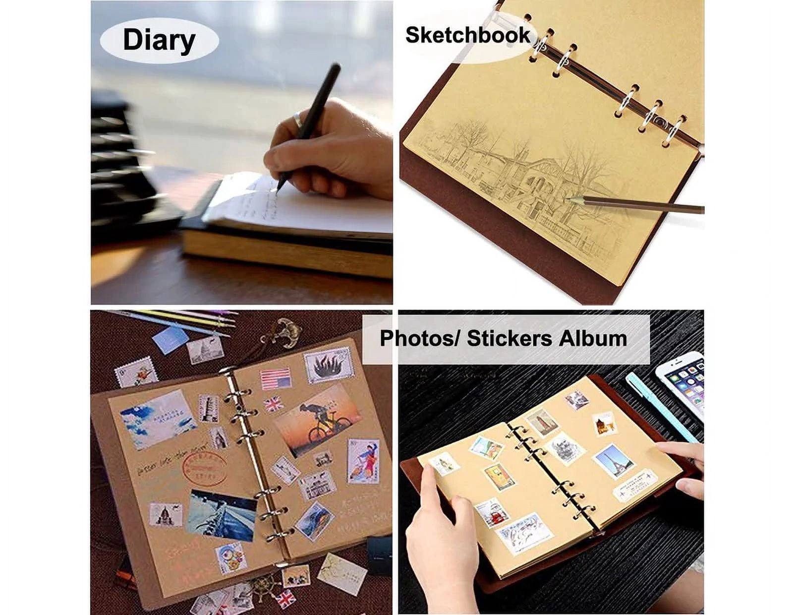 Travel Journal Writing Notebook for on The Go Taking Notes, Vintage PU Leather Note Book, A6, Unlined Page, 6 Ring Binder - Red
