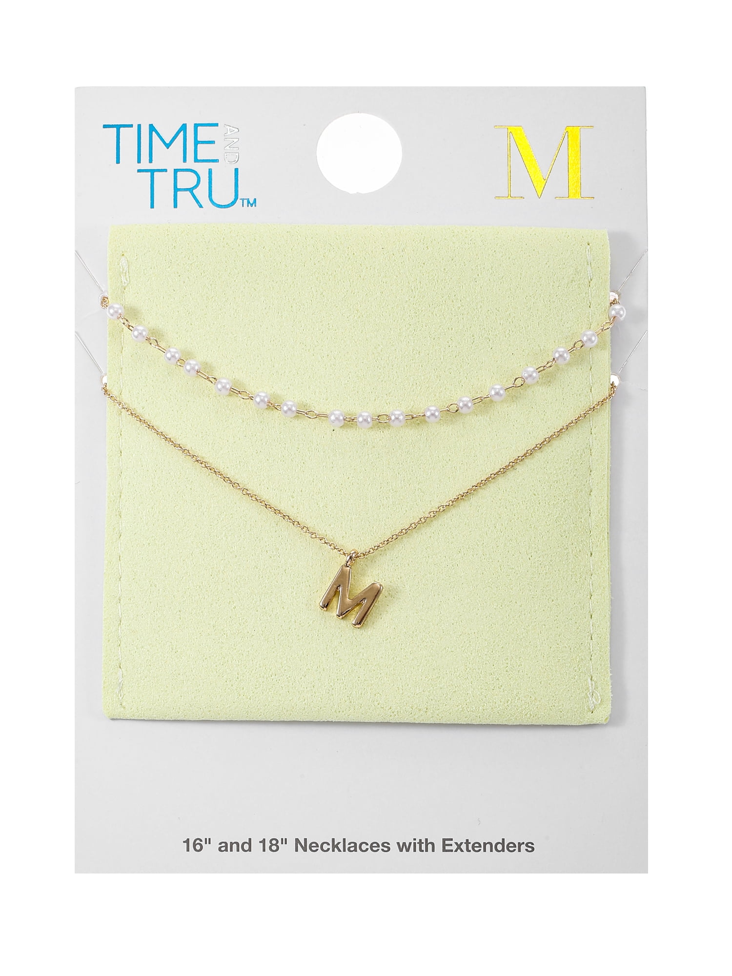 Time and Tru Goldtone Initial Letter Necklace Set, 2 Pieces, Letter M