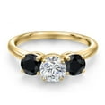 thumbnail image 3 of Gem Stone King 18K Yellow Gold Plated Silver Lab Grown Diamond and Black Sapphire Engagement Ring for Women | 2.12 Cttw | Round 6MM | Gemstone April Birthstone | Size 8, 3 of 6