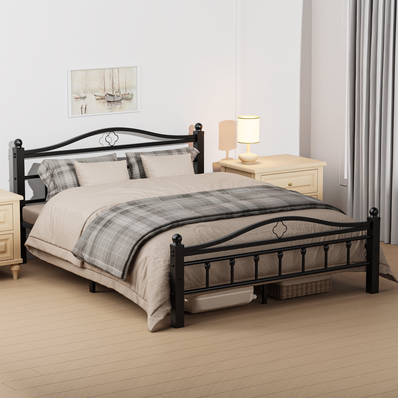 Queen Bed Frame with Headboard - Heavy Duty  Bed Frame Queen Size Supports 1500LBS, Noise Free, Under-Bed Storage, No Box Spring Needed, Easy Assembly, Black