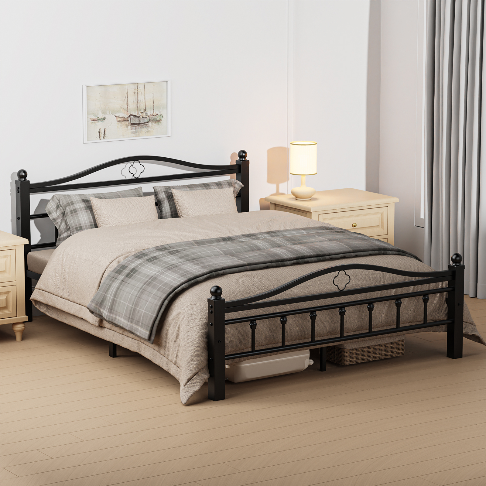 Kinsfook Metal Queen Bed Frame with Headboard, Black photo 4