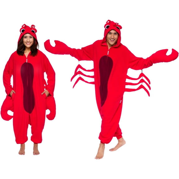 Lobster Crustacean One Piece - Plush Adult Animal Costume Jumpsuit by FUNZIEZ! (Red, Small)