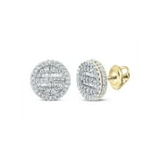 Macey Worldwide Jewelry 10k Yellow Gold Mens Baguette Diamond Circle Earrings 1 Ctw