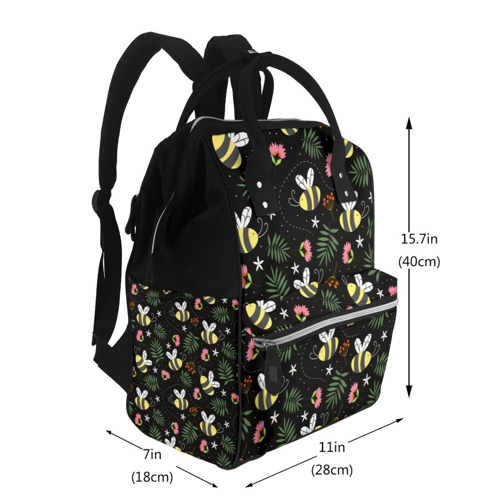 Ratiio Bees Mummy Backpack - Waterproof Twill Canvas, Large Capacity Diaper Bag with Multiple Pockets and Adjustable Straps