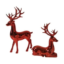 HCTSHG 2Pcs Christmas Reindeer Figurines Decorations Resin Sitting & Standing Deer Statues Elk Figurine for Home Table Decor Wine Cabinet (Glossy Red)