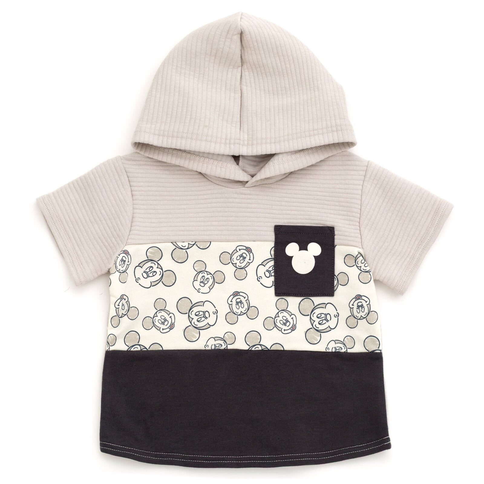 Disney Mickey Mouse Baby Boys' 2-Piece Hooded Tee and Shorts Set Dark Grey Mickey