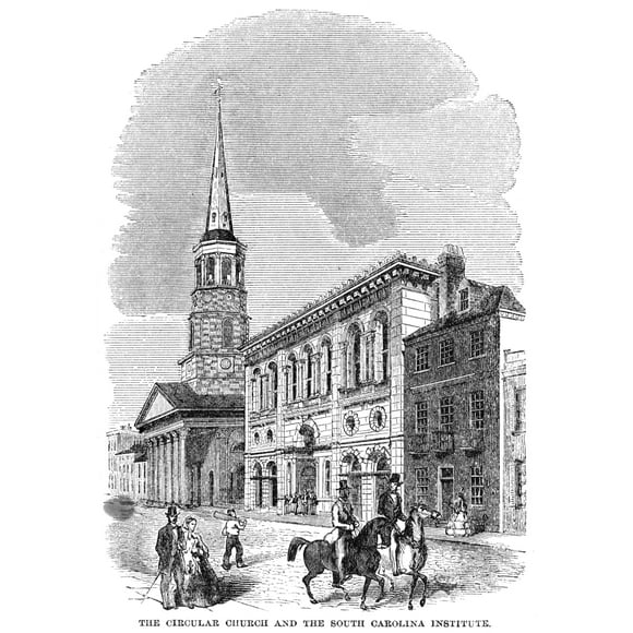 Charleston, 1857. /N'The Circular Church And The South Carolina Institute,' At Charleston, South Carolina. Gravure sur Bois, 1857. Affiche Imprimée par (18 x 24)