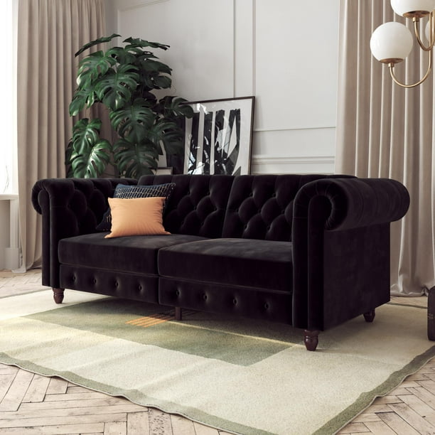 DHP Tamera Coil Sofa Bed, Black Velvet