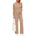 thumbnail image 2 of 2 Piece Sets for Women Fall Sweatsuits Outfits Lounge Matching Hoodie Set Travel Winter Clothes Light Khaki XXL, 2 of 10