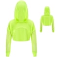 thumbnail image 2 of Aislor Girls Mesh Long Sleeve Drawstring Hooded Crop Top for Hip Hop Jazz Dancewear Fluorescent Green 10, 2 of 7