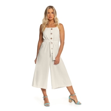 Rovitex Endless Collection Women's Belted Wide Leg Jumpsuit (Off-White, Small)