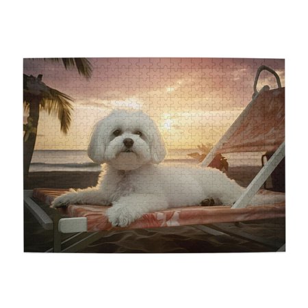 1000-Piece Wooden Jigsaw Puzzle for Adults & Families - Dog Beach Sunset Relaxation Fun & Educational Brain-Teasing Game Artistic Home Decor