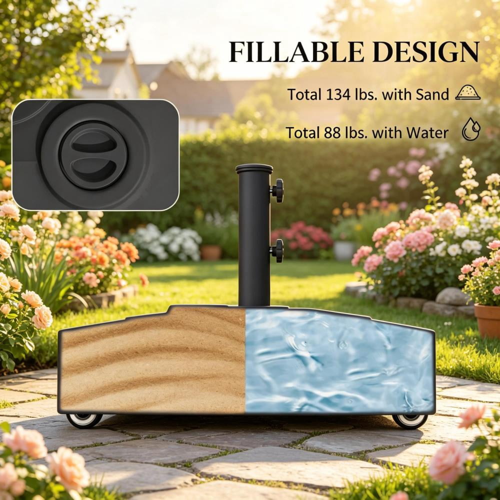 Fillable HDPE Umbrella Base with Wheels Heavy Duty Patio Umbrella Stand Black
