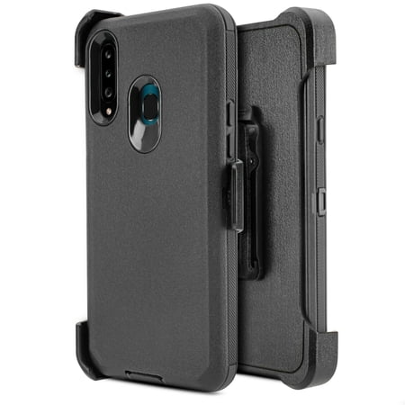 for Samsung Galaxy A20S Belt Clip Case Phone Case Dual Layer Full-Body Rugged Clear Back Case Drop Resistant Shockproof Case with Built In Screen Protector (Black)