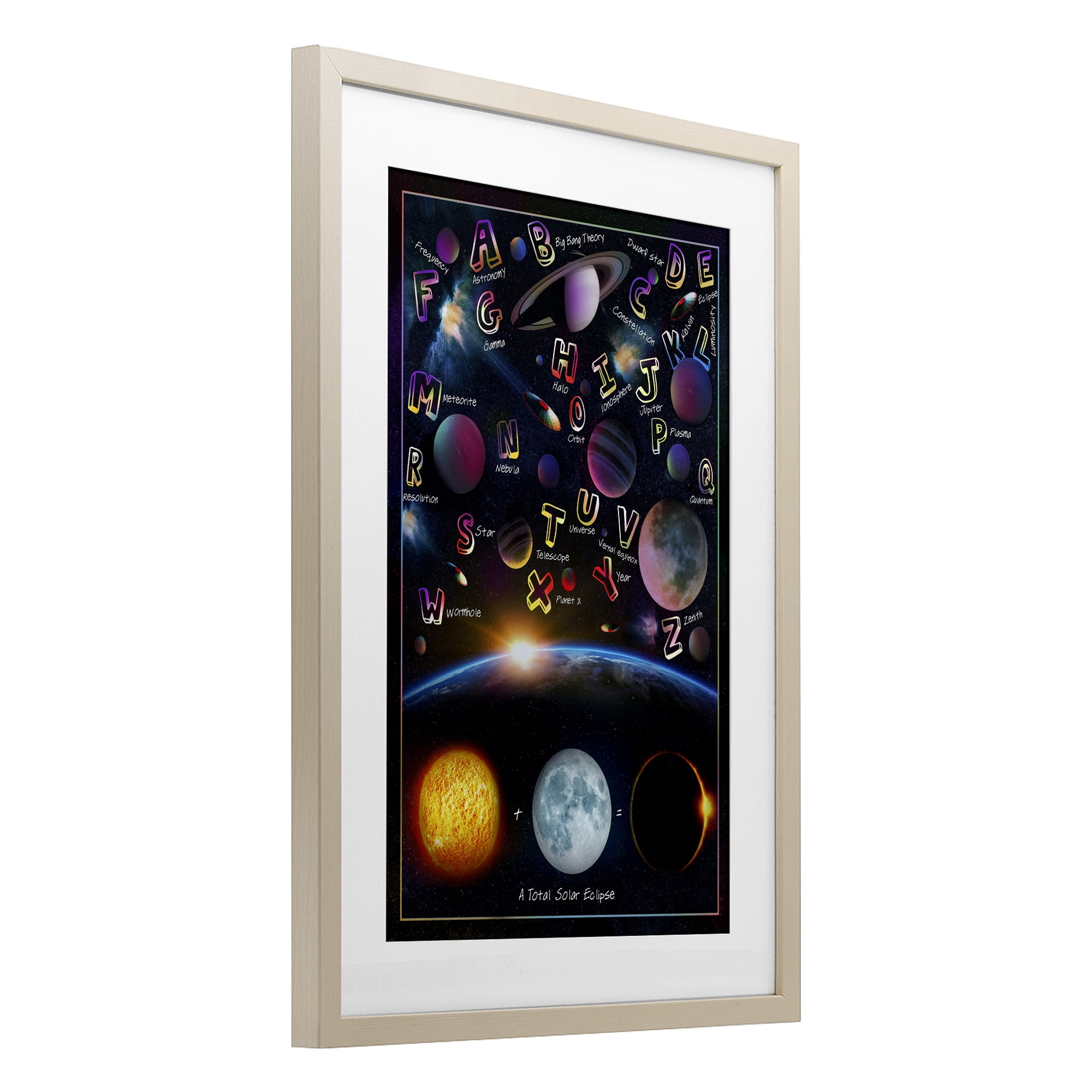 Educational Astronomy Alphabet Birch Framed Print Under Glass, design by Ali Chris
