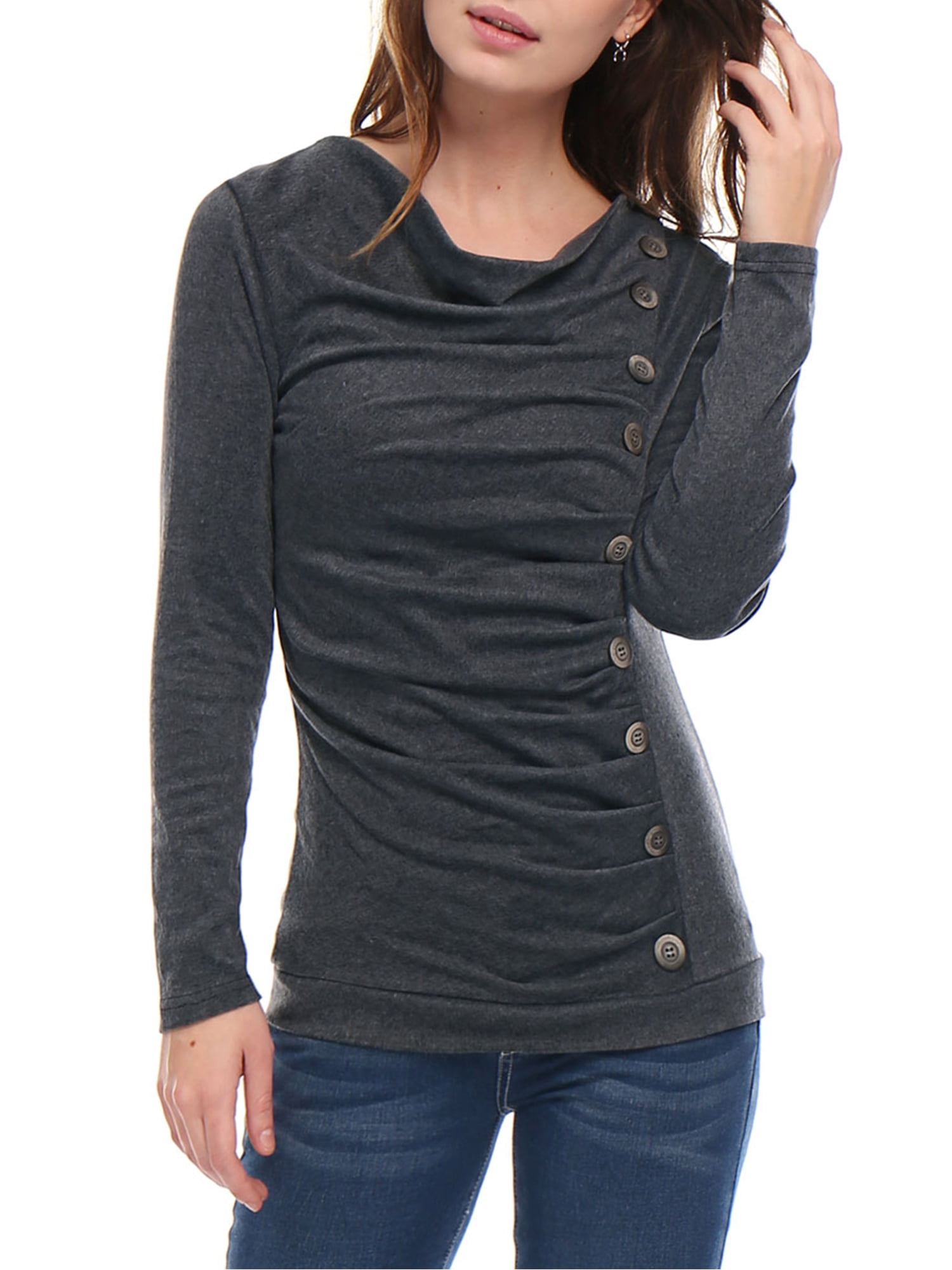 DARING DIVA Women's Cowl Neck Side Ruched Tunic Top 3XL Dark Gray