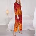 thumbnail image 4 of Kll Autumn Leaf Print Women'S Long Sleeve Pajamas With Pants Sleepwear Loungewear 2 Set-Large, 4 of 9