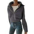 thumbnail image 3 of Suéter Informal Holgado de Punto Acanalado con Cuello en V y Larga para Mujer, con Cremallera de un Cuarto, para Invierno y Otoño Gris L, 3 of 9