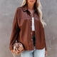 thumbnail image 1 of Chaqueta tipo camisa de cuero sintético para mujer, abrigo largo con botones, ropa de calle de otoño Ygjytge Marrón T XL para Mujer, 1 of 8