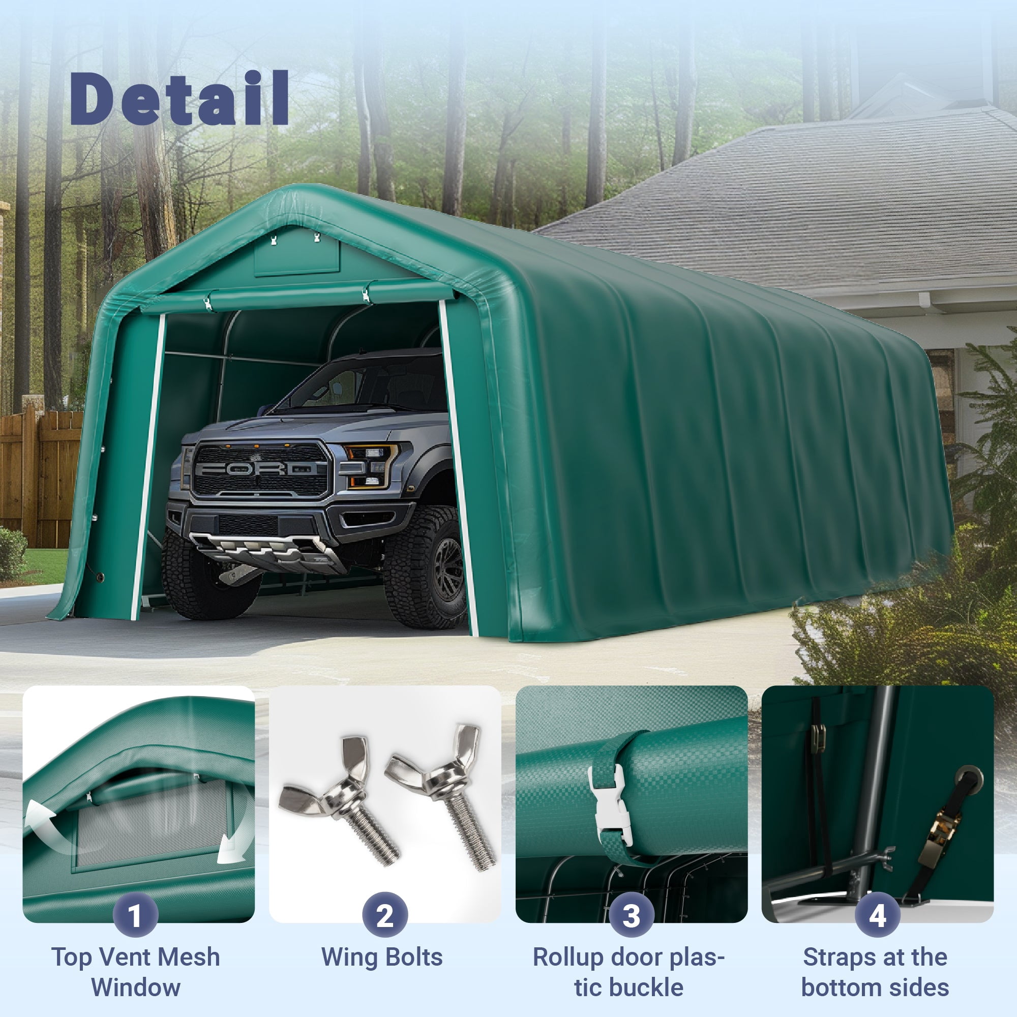 Summit Living 11 x 24 x 8.4 FT Green All-Weather Outdoor Portable Storage Shed, Steel Peak Style Canopy Carport, Agricultural Storage Shelter Tent
