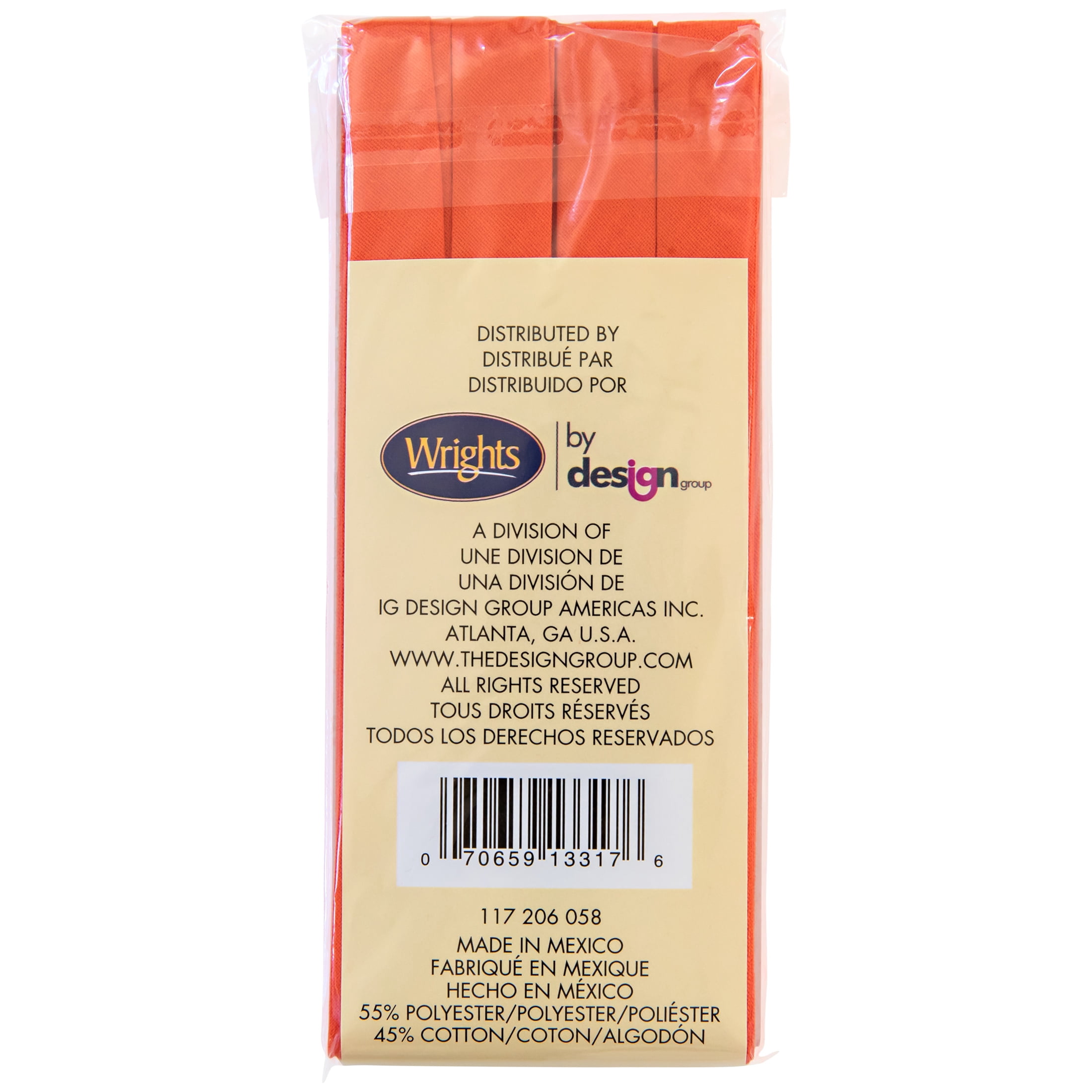 (2 pack) Wrights 1/2" Orange Extra Wide Double Fold Bias Tape, 3 yd