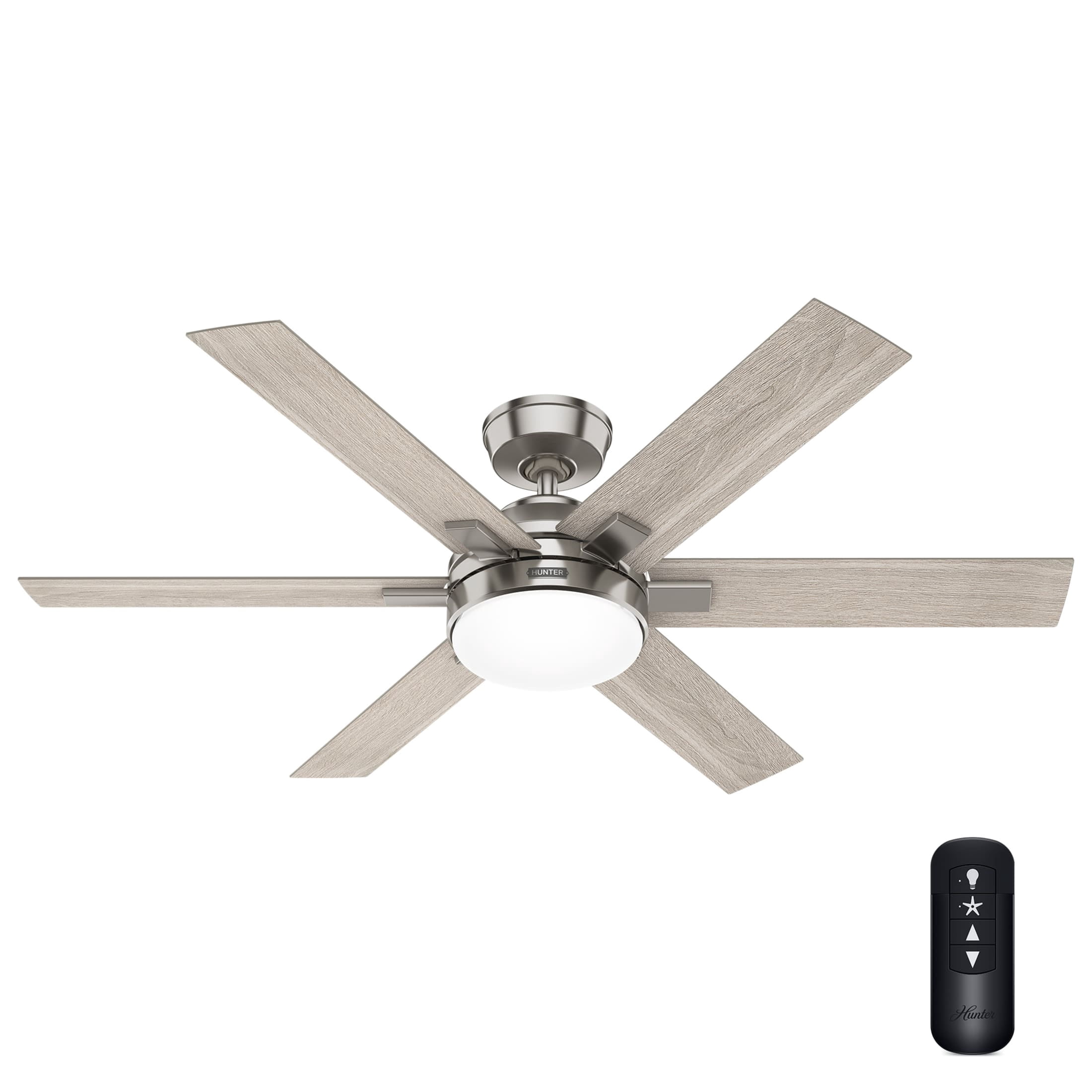 Hunter - Georgetown Indoor Ceiling Fan With Light, Remote, 52-inch, Brushed Nickel, Modern-style, 6-speed DC Motor, Quick Installation, Energy Star, 52785
