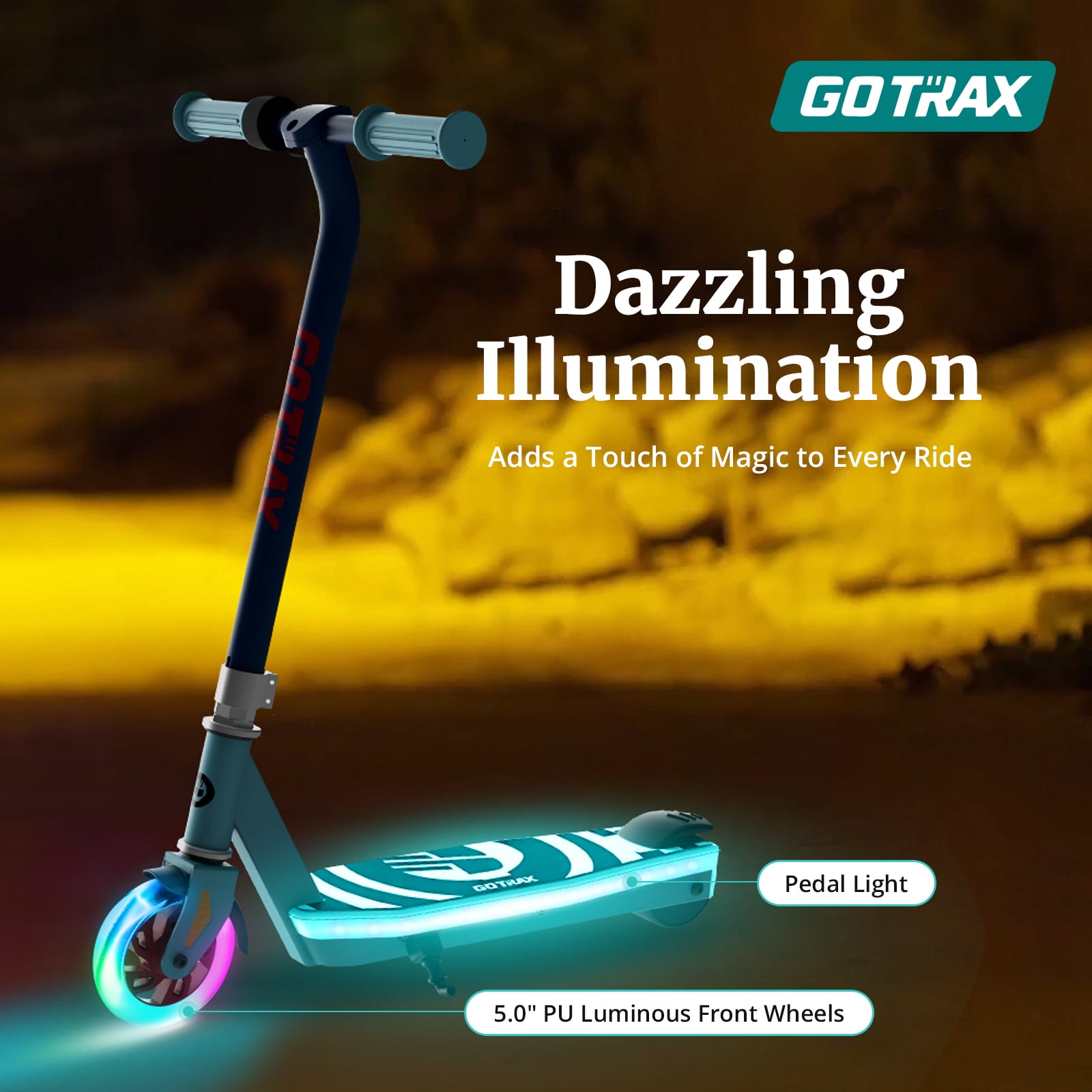 GOTRAX Scout light-up kids’ electric scooter for ages 4–7, 80w motor, 6 mph, colorful led front wheel & deck, lightweight,Gray