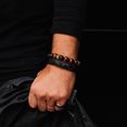 thumbnail image 4 of Crucible Jewelry Men's Polished Black Plated Steel ID Leather Bracelet- 8.25" + 0.5" Ext, 4 of 5