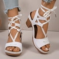 thumbnail image 3 of Xfvqtps Heeled Sandals for Women Block Chunky Heel Lace up Peep Toe Casual Sandals White, 3 of 9