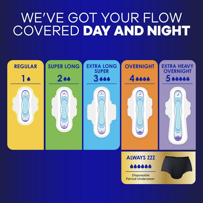 Always Ultra Thin Overnight Pads with Wings, Size 5, Extra Heavy Overnight Absorbency, 46 CT