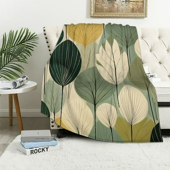 ARISTURING Blanket Mid Century Modern Abstract Pattern Sage Green Plush Throw Blanket Mid Century Bohemian Flannel Cozy Warm Plush Lightweight Throw Blanket for Home Bed Couch for Adults
