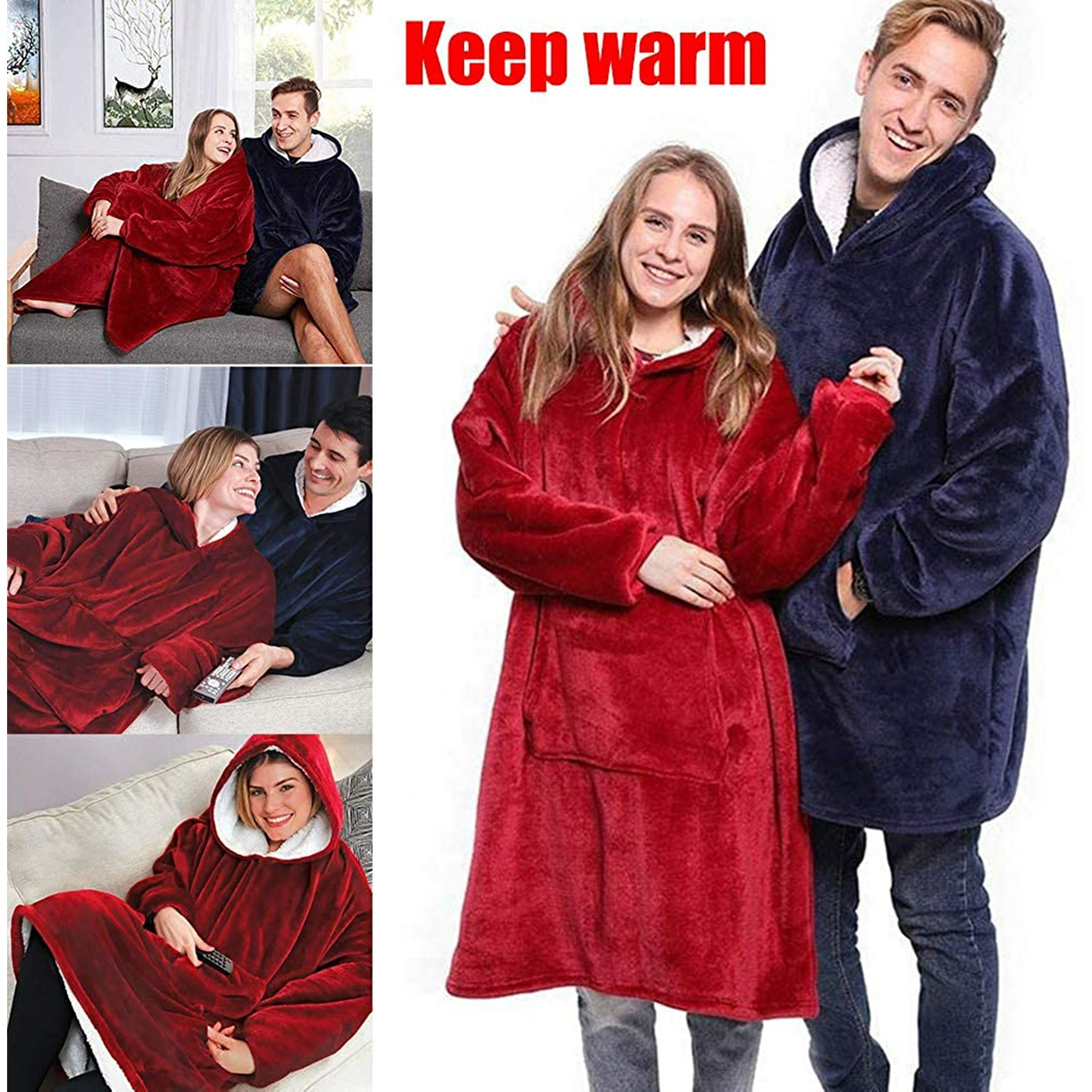 Yayug Huggles Hoodie Oversized Hoodie Sweatshirt Blanket Super Soft Warm Comfortable Blanket Hoodie One Size Fits All Cosy Cosy Cosy Red