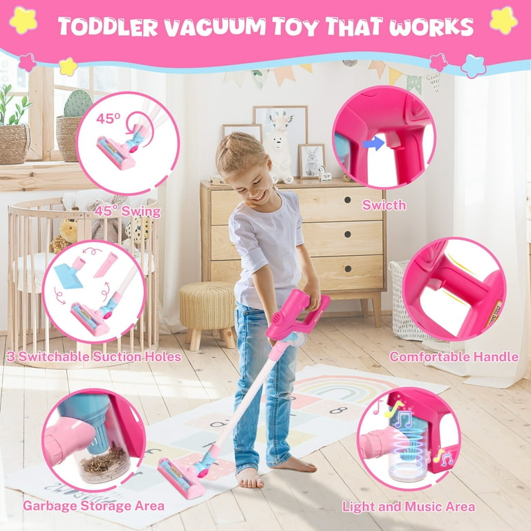 Kids Vacuum Cleaner Toy Set with Real Suction, Sound Effects