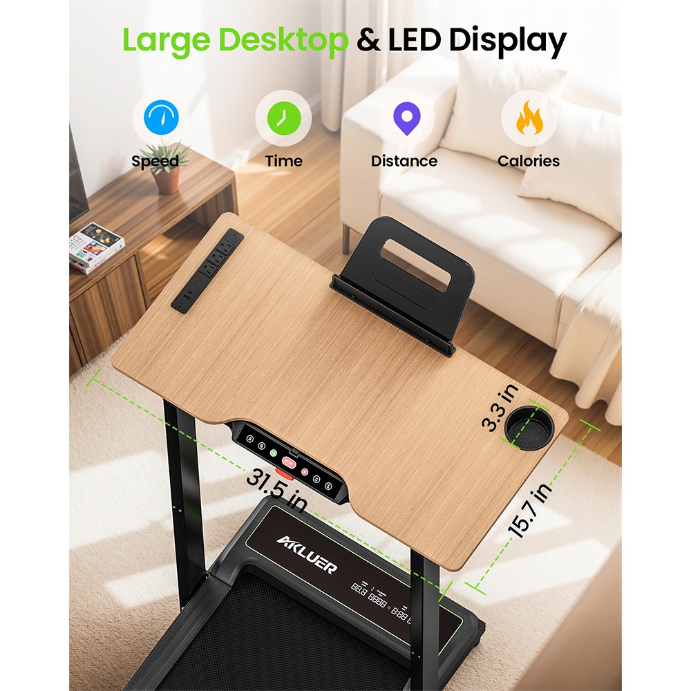 AKLUER P3-D Adjustable Height Desk Treadmill for Home & Office, 2.5HP Quiet Powerful Motor, 0.6-6.2MPH Adjustable Speed, 330LBS Weight Capacity, 6-Layer Anti-Slip Shock Absorbing Running Belt