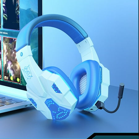 Gaming Headset Hwkond Wireless Bluetooth Over-Ear Headphones With Microphone LED Luminous Noise Reduction Stereo Surround Sound Gaming Earphones White