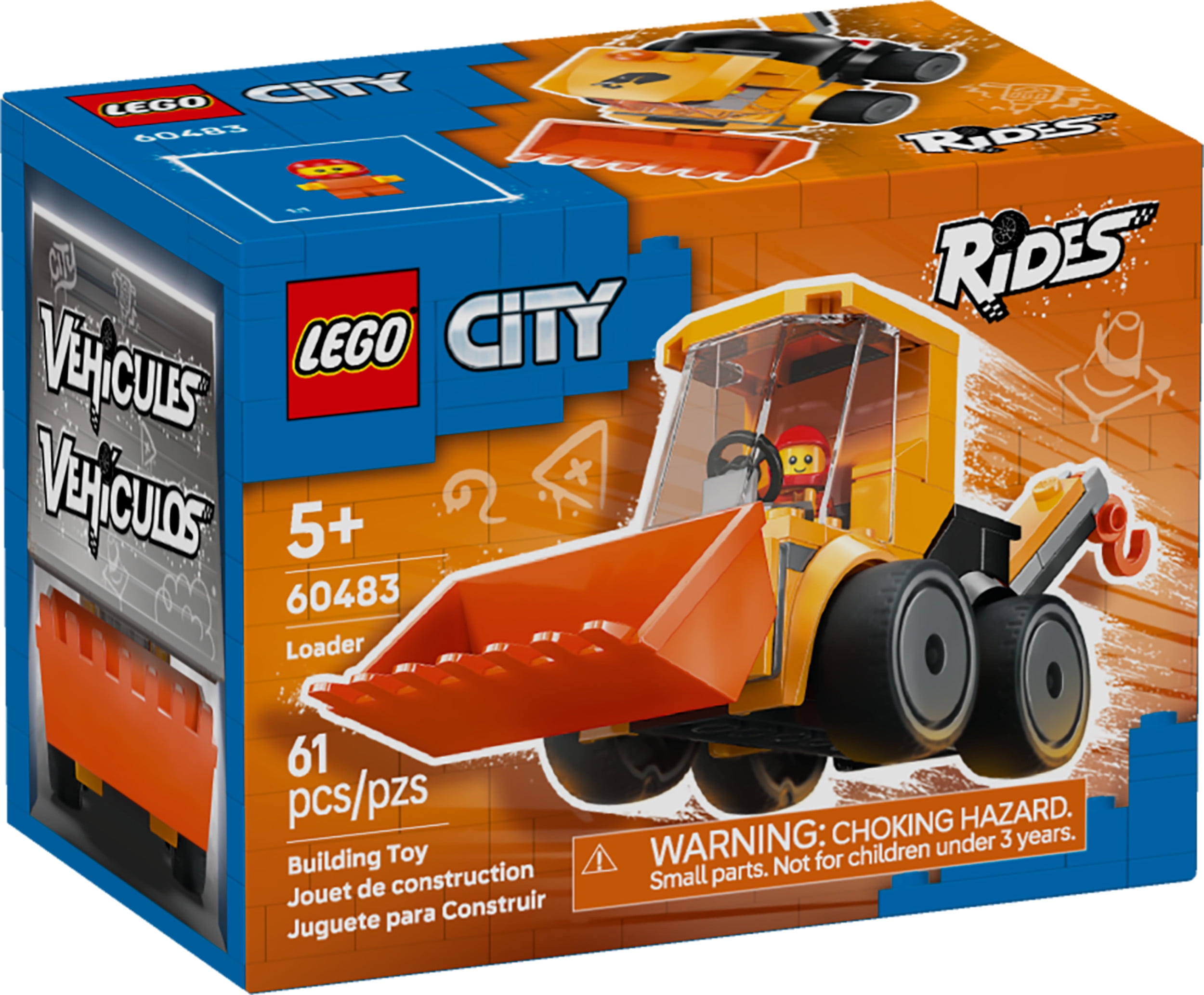 LEGO City Rides – Construction Loader Building Toy for Kids - Pretend Play Set for Boys & Girls, Ages 5+ - Construction Toy W/Backhoe, Loader Bucket, & Minifigure - Gift Idea for Birthdays - 60483