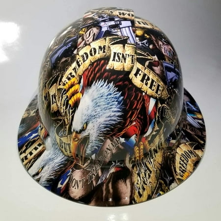 

Wet Works Imaging Customized Pyramex Full Brim FREEDOM ISNT FREE with Ratcheting Suspension CUSTOM LIDS CRAZY SICK CONSTRUCTION PPE