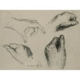 thumbnail image 2 of Théodule Ribot 18x15 Black Ornate Wood Framed Double Matted Museum Art Print Titled - Study of Hands (Recto) (1800s), 2 of 5