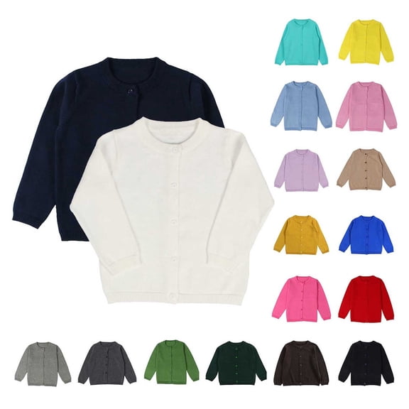 RTKFRFLM Baby Girls Knit Cardigan Long Sleeve Soft Cotton Button-up Sweater White 4Y