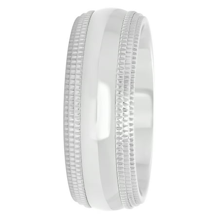 Men's Stainless Steel 9MM Triple Milgrain Edge Wedding Band - Mens Ring
