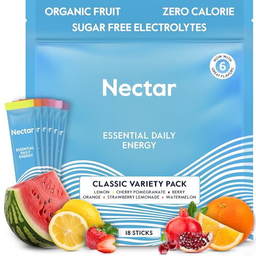Nectar Energy Booster - Cafeína orgánica, B12 y electrolitos - Sin azúcar y cero calorías - Café saludable, bebida energética y alternativa a refrescos - Suplemento de hidratación y energía (variedad
