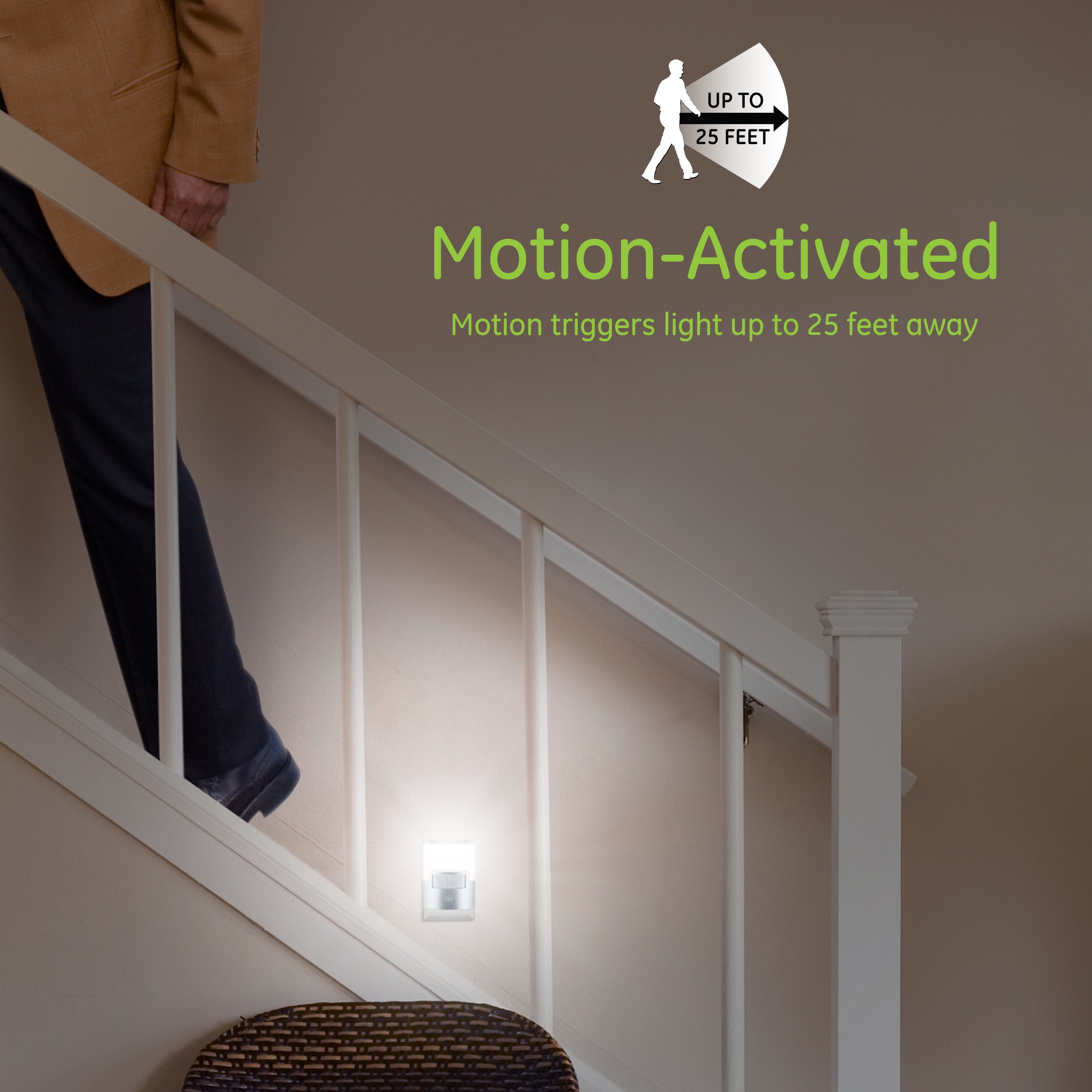 General Electric Automatic Motion Activated LED Soft White Night Lights, Silver, 2-Pack, 3.4, 3.65, 46633
