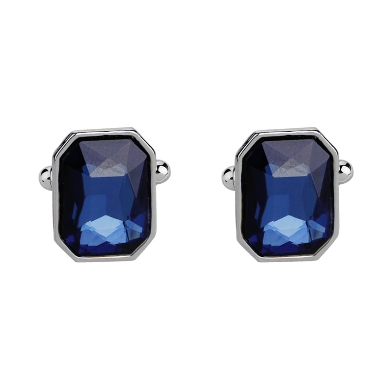 1 Pair Fashion Diamond Colorful Glass Cufflinks Cuff Links Womens Mens Dress Business Wedding Cufflinks Gift Present(Blue)