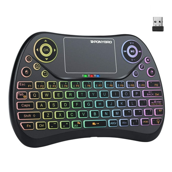 PONYBRO (Newest Version) Backlit Mini Wireless Keyboard with Touchpad Mouse Combo QWERTY Keypad,Rechargeable Handheld Keyboard Remote for Smart TV,Android TV Box,Xbox,Raspberry Pi,PC