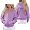 thumbnail image 4 of NAISIBABY Girls' Fleece-Lined Sweatshirt – Solid Color Long Sleeve Hooded Zip-Up Casual Jacket Purple Size 9, 4 of 7