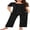 Black, variant on Women's Pajama Set 2 Piece Sleepwear Henley Neck Short Sleeve Top and Long Pants with Pockets