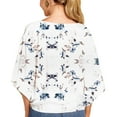 thumbnail image 2 of SWSMCLT Women's 3/4 Sleeve Plus Size Blouse Print V Neck Boho Tops Tie Knot Front Casual Shirts Summer Flowy Swing Bohemian Shirt Floral Plaid Leopard White 4-6, 2 of 5