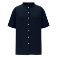 thumbnail image 5 of ibuvkizy Shirts for Men Summer Short Sleeve with Button Down Solid Color Casual Tops Navy,S, 5 of 6