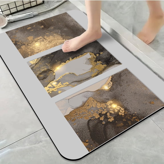 1pc Abstract Gold and Grey Art Set Bathroom Rug Bathroom Decor and Accessories- Durable,Anti Slip,And Quick Drying,Suitable For Indoor/outdoor Use - Perfect For Bathrooms,Bedrooms,Kitchens